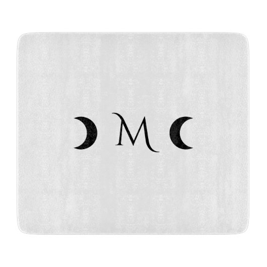 Moderne maan wit en zwart monogram snijplank (Voorkant)