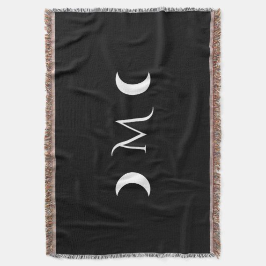 Moderne maan zwart-wit monogram deken (Voorkant Verticaal)