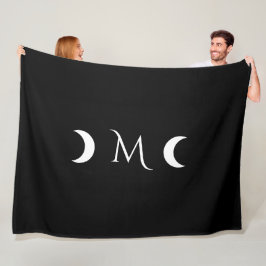 Moderne maan zwart-wit monogram fleece deken