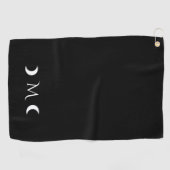 Moderne maan zwart-wit monogram golfhanddoek (Horizontaal)