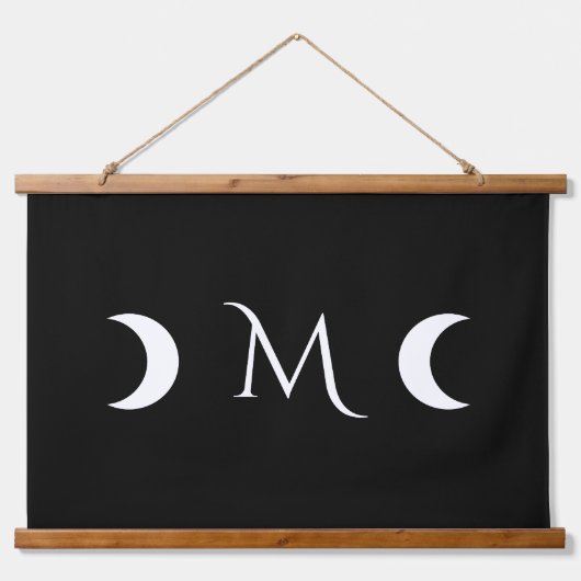 Moderne maan zwart-wit monogram hangend wandkleed (Voorkant)