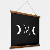 Moderne maan zwart-wit monogram hangend wandkleed (Gebogen)