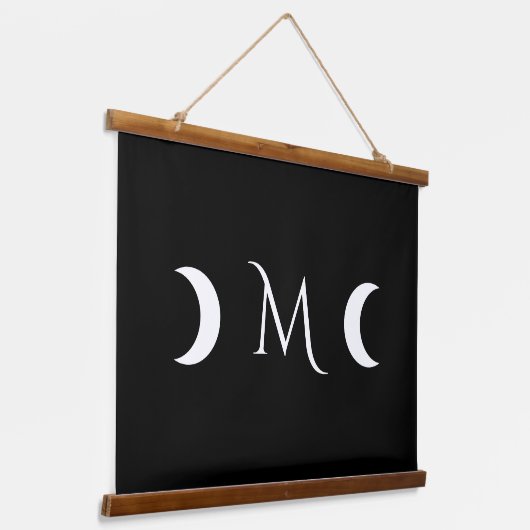 Moderne maan zwart-wit monogram hangend wandkleed (Gebogen)