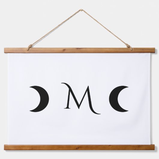 Moderne maan zwart-wit monogram hangend wandkleed (Voorkant)