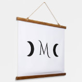 Moderne maan zwart-wit monogram hangend wandkleed (Gebogen)