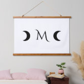Moderne maan zwart-wit monogram hangend wandkleed (Slaapkamer)