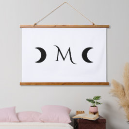 Moderne maan zwart-wit monogram hangend wandkleed