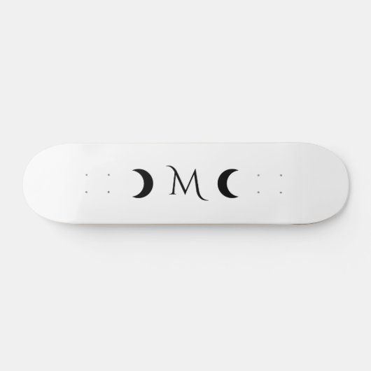 Moderne maan zwart-wit monogram persoonlijk skateboard (Horizontaal)