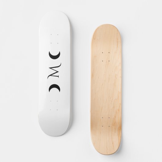 Moderne maan zwart-wit monogram persoonlijk skateboard (Voorkant)