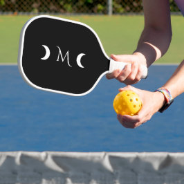 Moderne maan zwart-wit monogram pickleball paddle