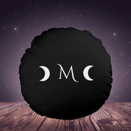 Moderne maan zwart-wit monogram rond kussen
