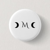 Moderne maan zwart-wit monogram ronde button 3,2 cm (Voorkant)