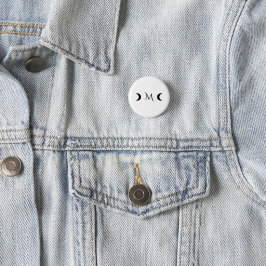 Moderne maan zwart-wit monogram ronde button 3,2 cm
