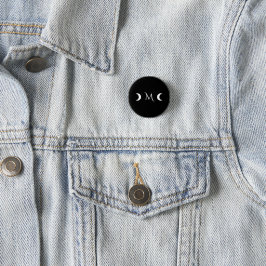 Moderne maan zwart-wit monogram ronde button 3,2 cm