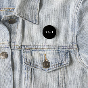 Moderne maan zwart-wit monogram ronde button 3,2 cm