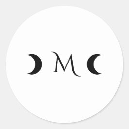 Moderne maan zwart-wit monogram ronde sticker