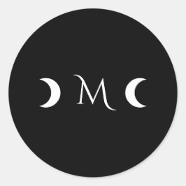 Moderne maan zwart-wit monogram ronde sticker