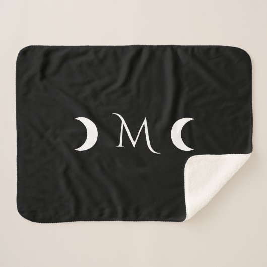Moderne maan zwart-wit monogram sherpa deken (Voorkant (horizontaal))