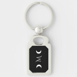 Moderne maan zwart-wit monogram sleutelhanger