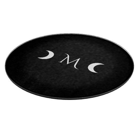 Moderne maan zwart-wit monogram snijplank (Hoek)