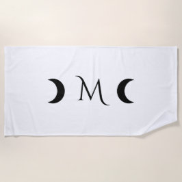 Moderne maan zwart-wit monogram strandlaken