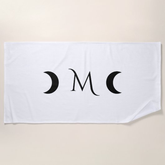 Moderne maan zwart-wit monogram strandlaken (Voorkant)