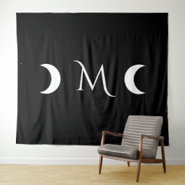 Moderne maan zwart-wit monogram wandkleed