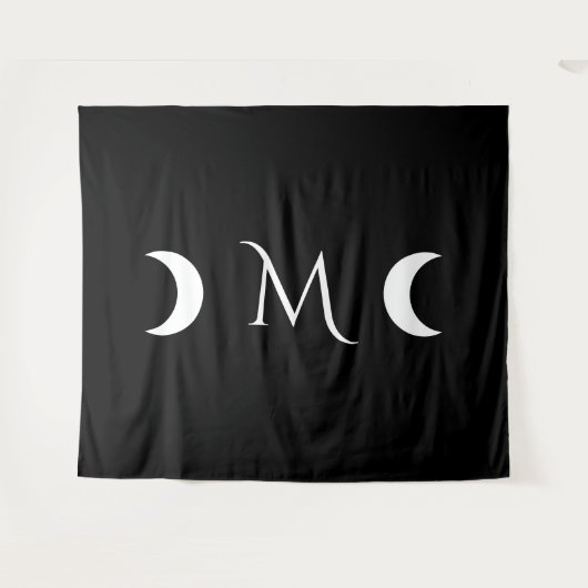 Moderne maan zwart-wit monogram wandkleed (Voorkant (horizontaal))