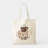 Moderne maar eerste koffie citaat bruin briefteren tote bag (Achterkant)