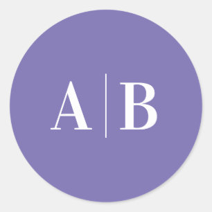 Moderne Maarts Viooltje en Witte Trouwmonogram Ronde Sticker