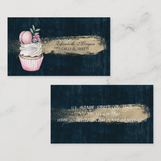 Moderne Macaron Cute Cupcake Bakkerpenseel Slag Visitekaartje (Voorkant / Achterkant)