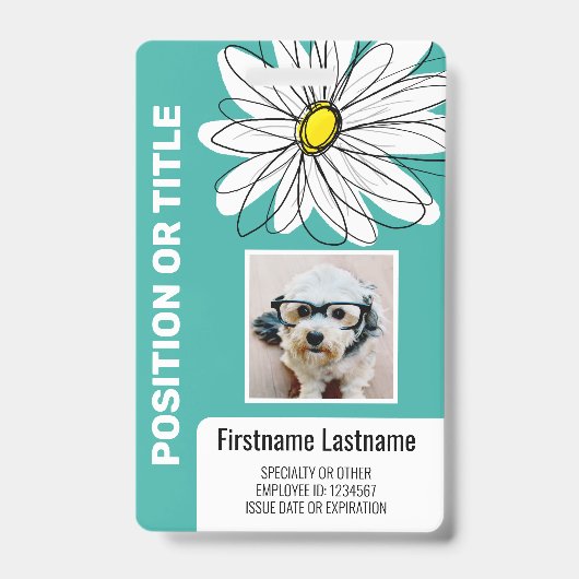 Moderne madelief met foto, logo personeels-ID Badge (Voorzijde)