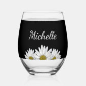 Moderne madeliefjes rustiek bloemig zwart wijnglas zonder voet (Voorkant)