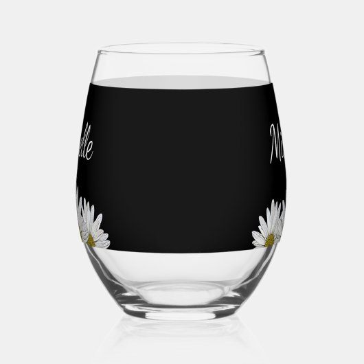 Moderne madeliefjes rustiek bloemig zwart wijnglas zonder voet (Rechts)