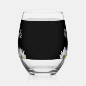 Moderne madeliefjes rustiek bloemig zwart wijnglas zonder voet (Links)
