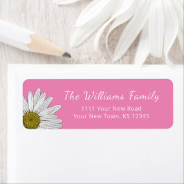 Moderne madeliefjes Schattige roze retouradres Etiket