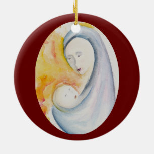 Moderne Madonna en Kind Diep Rood Vreugde aan de W Keramisch Ornament