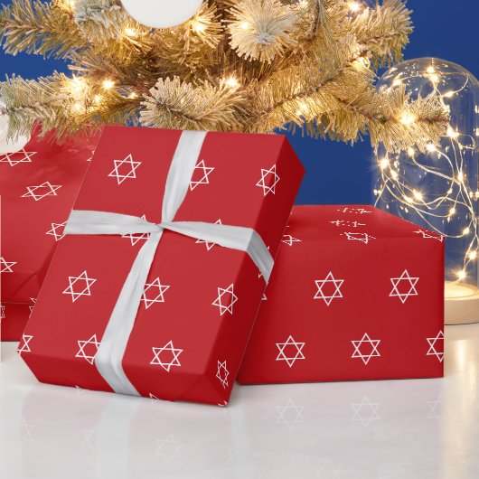 Moderne Magen David rood wit patroon Chanoeka Cadeaupapier (Feestdagen)