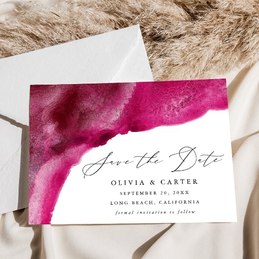 Moderne Magenta Aquarelgolven Save The Date