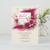 Moderne magenta bloemen goud lijst Bruid Kaart (Staand voorkant)