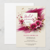 Moderne magenta bloemen goud lijst Bruid Kaart (Voorkant / Achterkant)