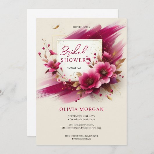 Moderne magenta bloemen goud lijst Bruid Kaart (Voorkant / Achterkant)