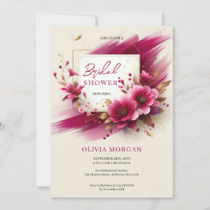 Moderne magenta bloemen goud lijst Bruid Kaart
