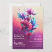 Moderne magenta Blue Artsy Flowers Wedding Kaart (Voorkant)