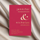 Moderne Magenta bruiloft Bewaar de datum goud Folie Uitnodiging