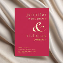 Moderne Magenta bruiloft Bewaar de datum goud