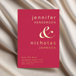 Moderne Magenta bruiloft Bewaar de datum goud Folie Uitnodiging