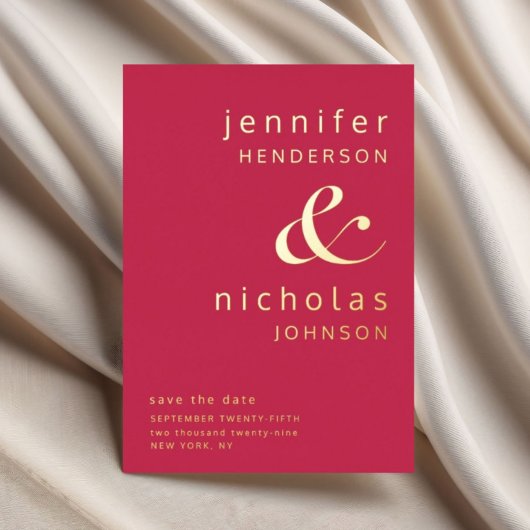 Moderne Magenta bruiloft Bewaar de datum goud Folie Uitnodiging