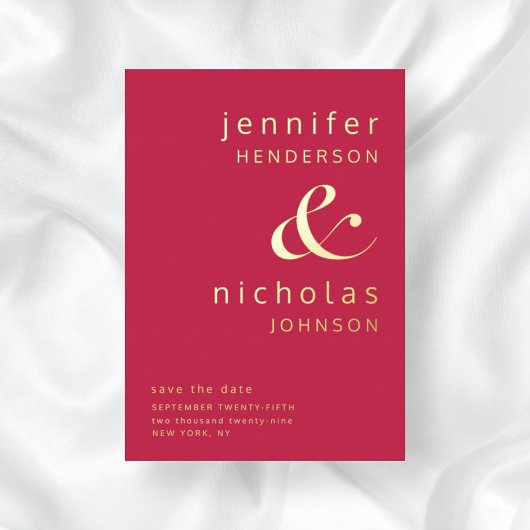 Moderne Magenta bruiloft Bewaar de datum goud Folie Uitnodiging