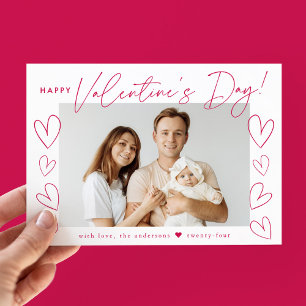 Moderne Magenta de Foto van de Valentijnsdag van h Feestdagenkaart